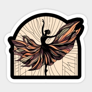 Dancing ballerina on a black background with flowing dress, Vector illustration, tiptoe ballet performer Sticker